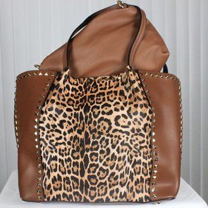 Brown animal print handbag with wallet